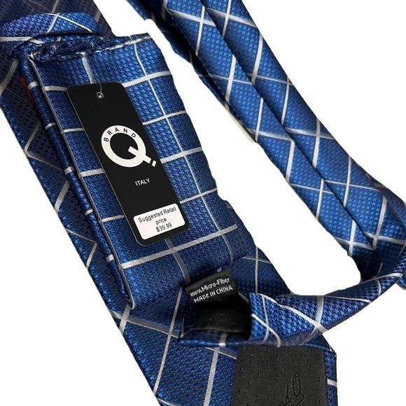 Q Brand Tie and Pocket Square Blue and Silver NWT - Picture 4 of 4